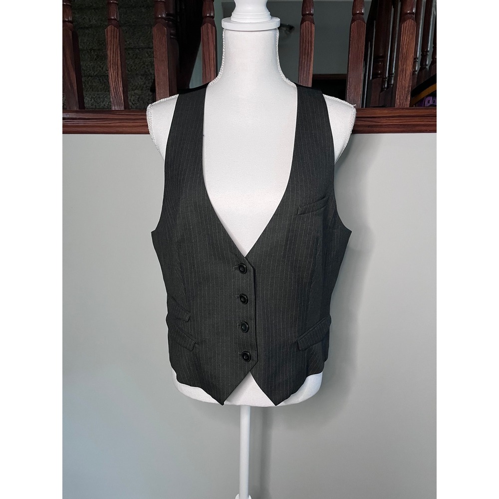 Gap Womens Pinstripe Waistcoat Vest Charcoal Gray Button Front Size L 770831-00